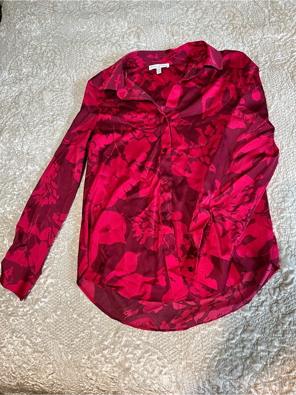Maison d’Amelie Hot Pink and Red Floral Button-Down Shirt. XS